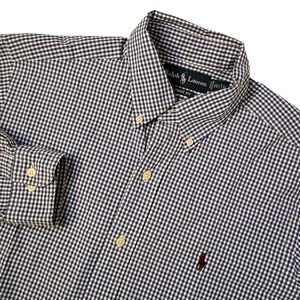Ralph Lauren Shirt Mens Medium Blue White Gingham Check Classic Fit LS Pony‎